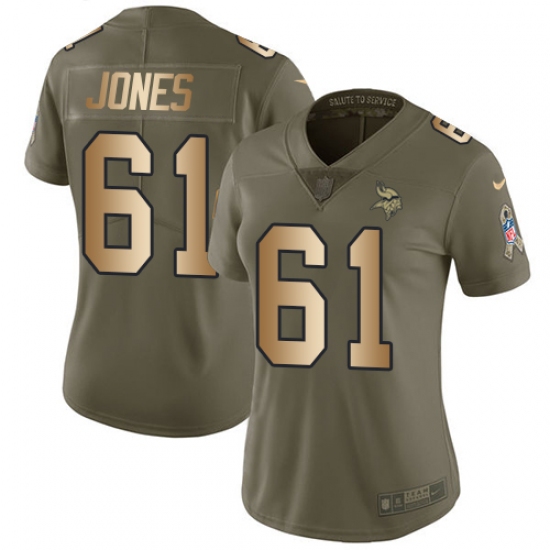 Women's Nike Minnesota Vikings #61 Brett Jones Limited Olive Gold 2017 Salute to Service NFL Jersey - Ujersey