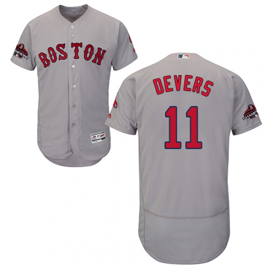 Men's Majestic Boston Red Sox #11 Rafael Devers Grey Road Flex Base Authentic Collection 2018 World Series Champions MLB Jersey - Ujersey
