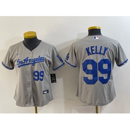 Women's Los Angeles Dodgers #99 Joe Kelly Number Grey With Los Stitched Cool Base Nike Jersey - Ujersey