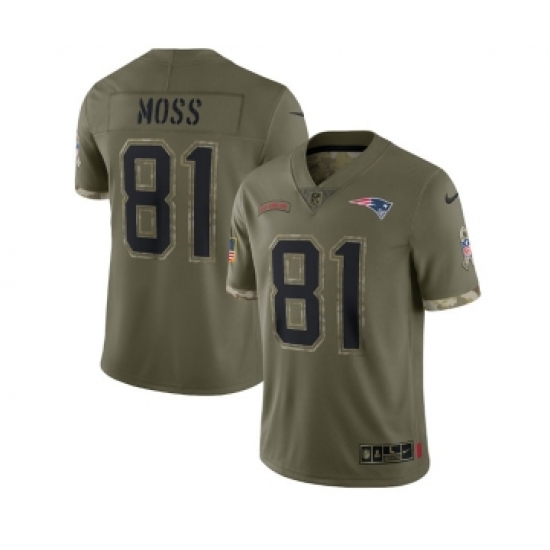 Men's New England Patriots #81 Randy Moss 2022 Olive Salute To Service Limited Stitched Jersey - Ujersey