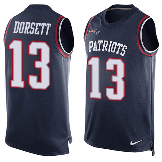 Men's Nike New England Patriots #13 Phillip Dorsett Limited Navy Blue Player Name & Number Tank Top NFL Jersey - Ujersey