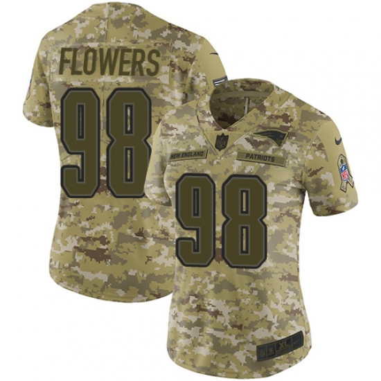 Women's Nike New England Patriots #98 Trey Flowers Limited Camo 2018 Salute to Service NFL Jersey - Ujersey