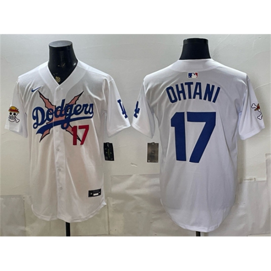 Men's Los Angeles Dodgers x One Piece #17 Shohei Ohtani White Vapor Premier Limited Stitched Baseball Jersey - Ujersey