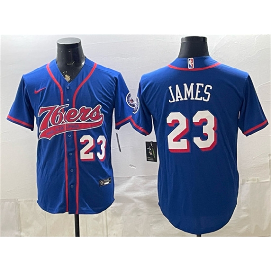 Men's Philadelphia 76ers #23 LeBron James Royal Cool Base Stitched Baseball Jersey