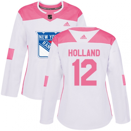 Women's Adidas New York Rangers #12 Peter Holland Authentic White Pink Fashion NHL Jersey - Ujersey