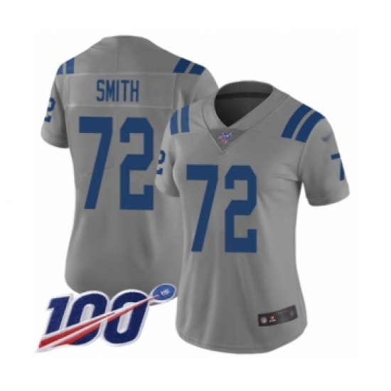 Women's Indianapolis Colts #72 Braden Smith Limited Gray Inverted Legend 100th Season Football Jersey - Ujersey