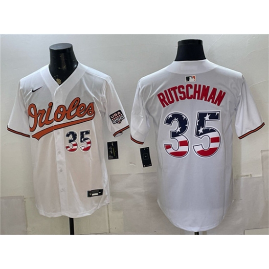 Men's Baltimore Orioles #35 Adley Rutschman White USA 250 Fourth of July Home Stitched Baseball Jersey - Ujersey