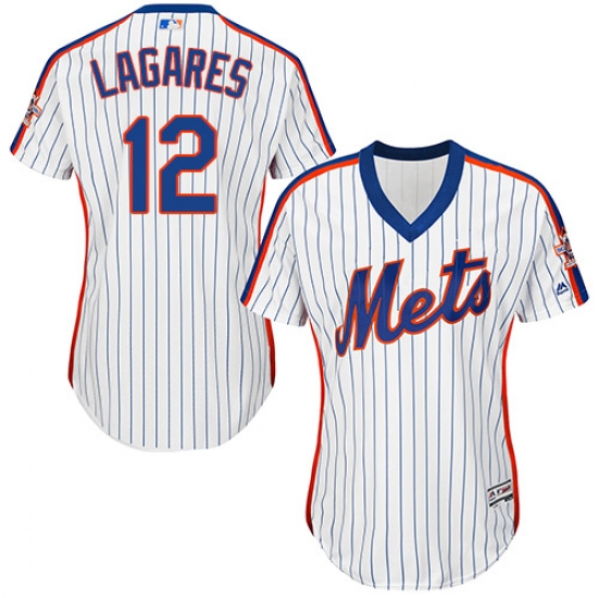 Women's Majestic New York Mets #12 Juan Lagares Authentic White Alternate Cool Base MLB Jersey - Ujersey