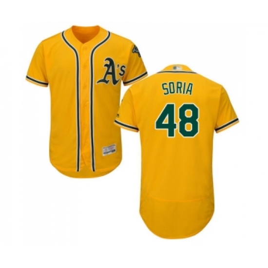 Men's Oakland Athletics #48 Joakim Soria Gold Alternate Flex Base Authentic Collection Baseball Jersey - Ujersey