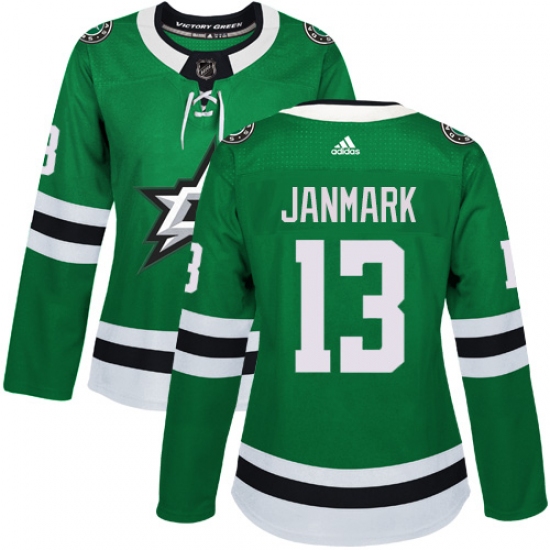 Women's Adidas Dallas Stars #13 Mattias Janmark Authentic Green Home NHL Jersey - Ujersey