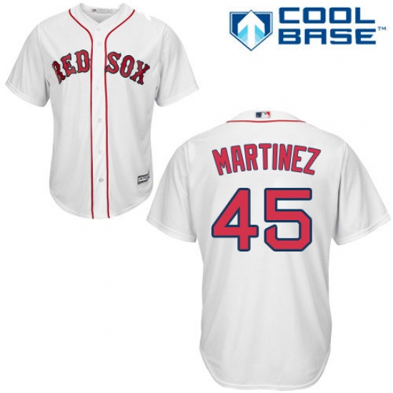 Youth Majestic Boston Red Sox #45 Pedro Martinez Authentic White Home Cool Base MLB Jersey - Ujersey