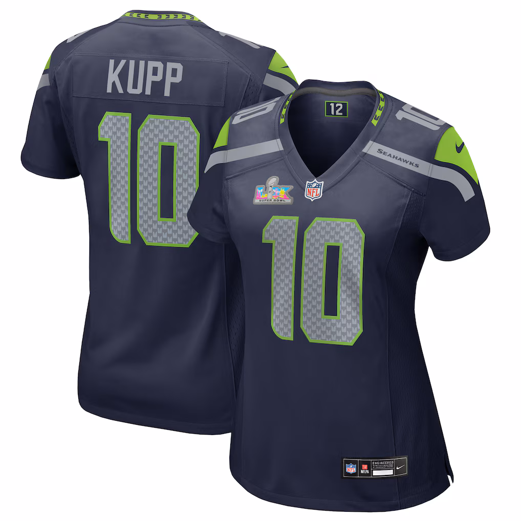 Women's Seattle Seahawks Cooper Kupp Nike College Navy Super Bowl LX Patch Game Jersey - Ujersey Shop