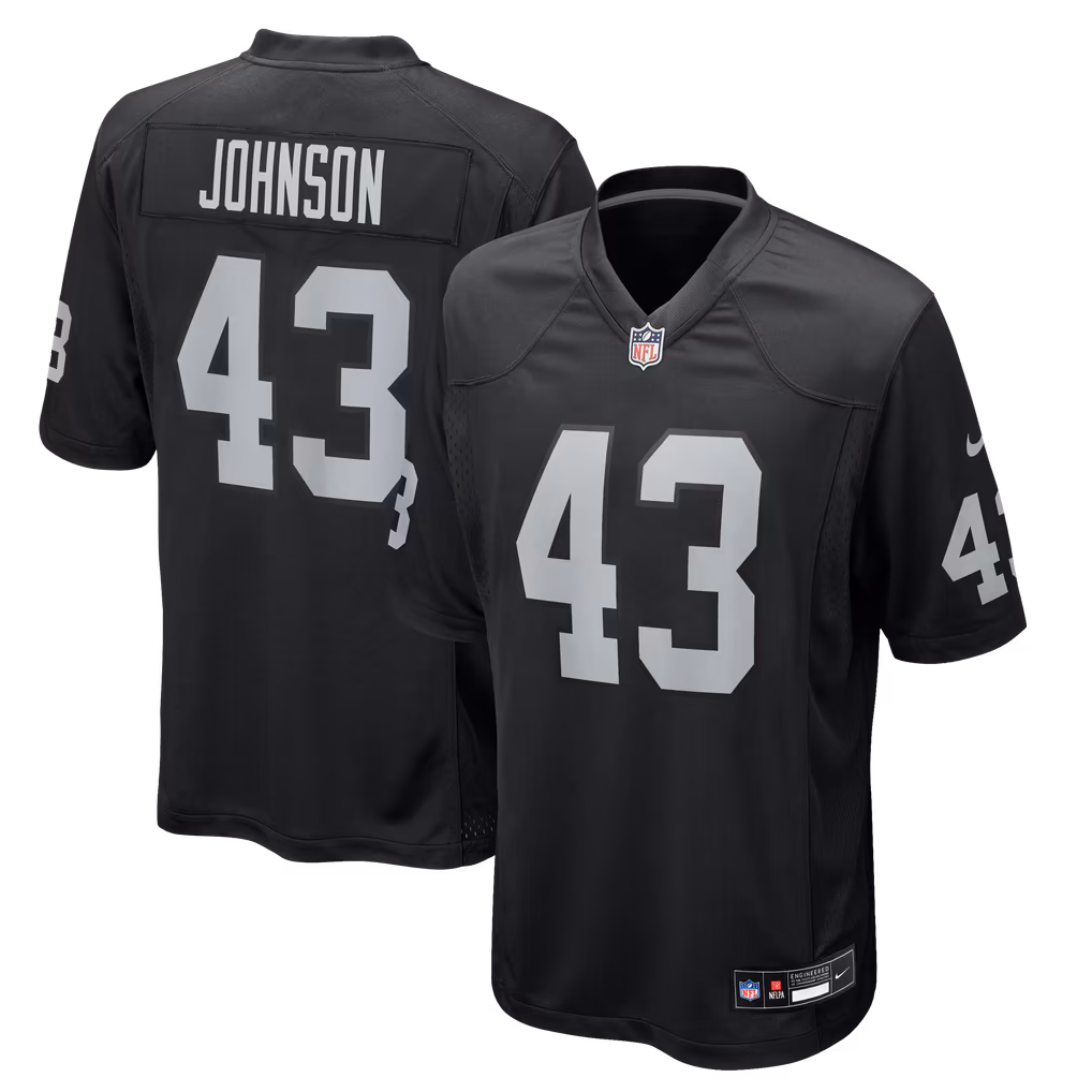Men's Las Vegas Raiders Dalton Johnson Nike Black Team Game Jersey - Ujersey Shop