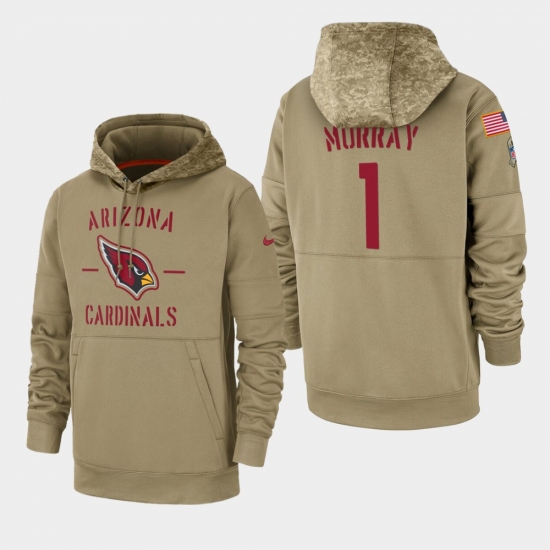 Men's Arizona Cardinals #1 Kyler Murray 2019 Salute to Service Sideline Therma Pullover Hoodie - Tan