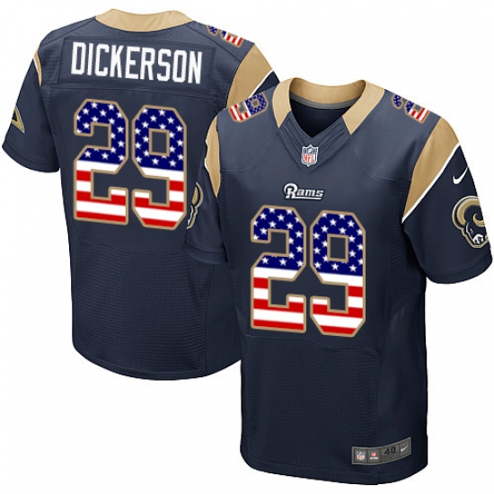 Men's Nike Los Angeles Rams #29 Eric Dickerson Elite Navy Blue Home USA Flag Fashion NFL Jersey - ujerseystore