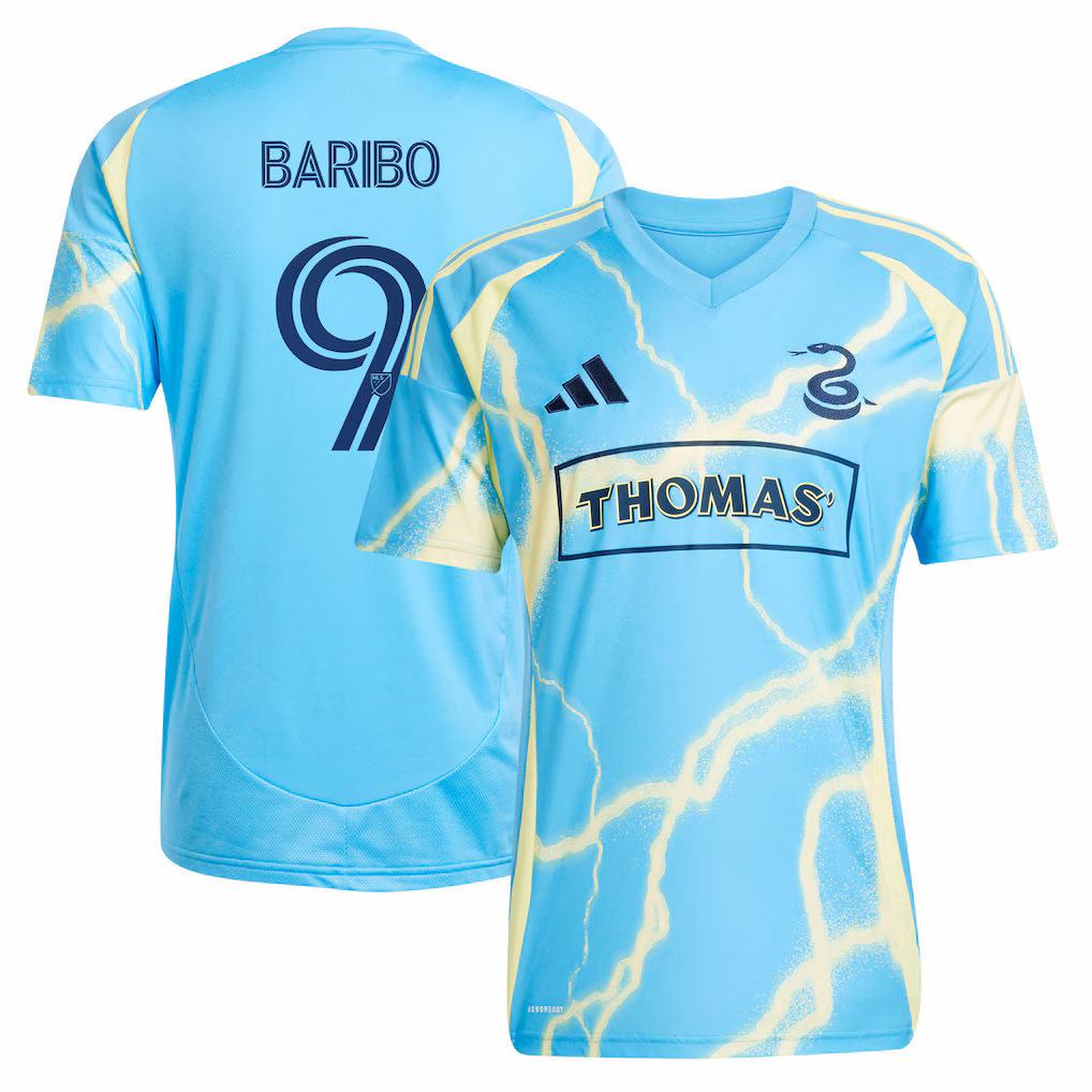 Men's Philadelphia Union Tai Baribo adidas Blue 2025 The Voltage Kit Replica Player Jersey