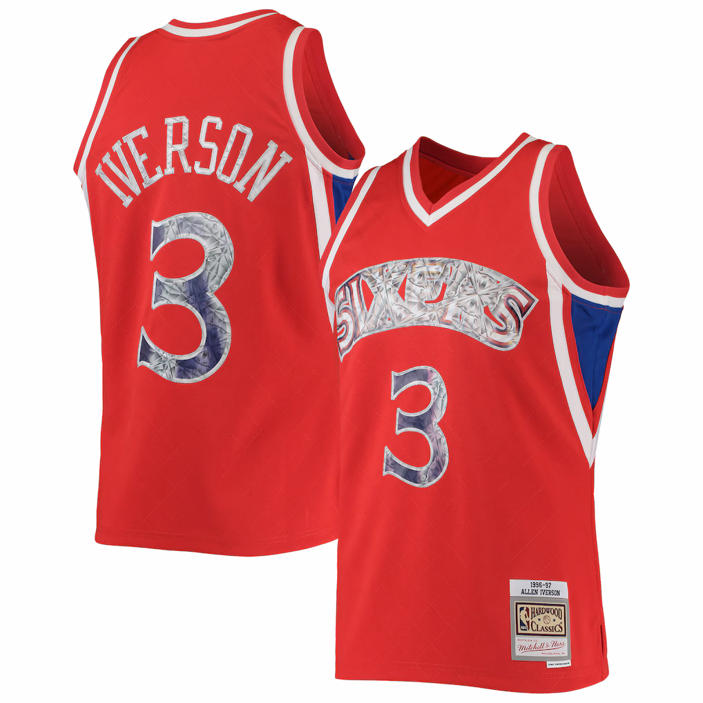 Men's Philadelphia 76ers Allen Iverson Mitchell & Ness Red 1996/97 Hardwood Classics NBA 75th Anniversary Diamond Swingman Jersey - SUjersey01