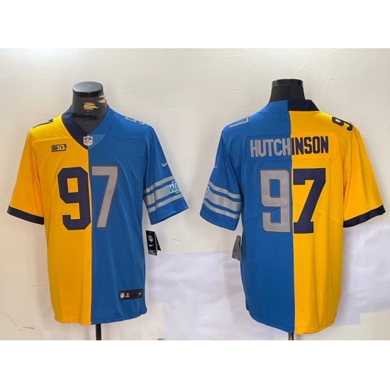 Men's Detroit Lions #97 Aidan Hutchinson Yellow Blue Split Vapor Limited Stitched Jerseys - Ujersey