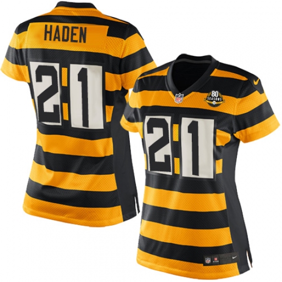 Women's Nike Pittsburgh Steelers #21 Joe Haden Elite Yellow/Black Alternate 80TH Anniversary Throwback NFL Jersey - Ujersey