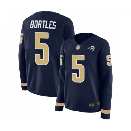 Women's Los Angeles Rams #5 Blake Bortles Limited Navy Blue Therma Long Sleeve Football Jersey - Ujersey