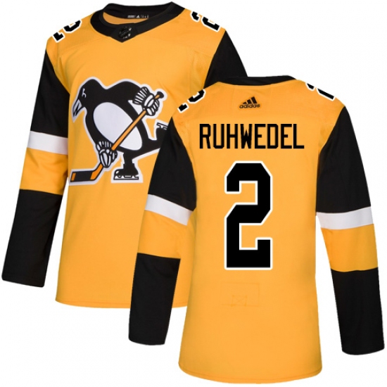 Youth Adidas Pittsburgh Penguins #2 Chad Ruhwedel Authentic Gold Alternate NHL Jersey