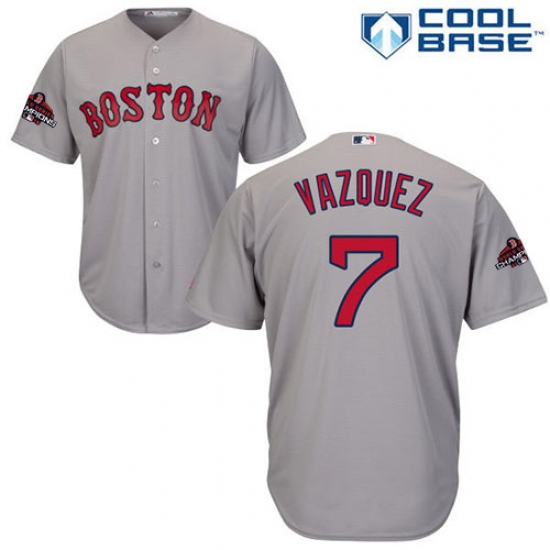 Youth Majestic Boston Red Sox #7 Christian Vazquez Authentic Grey Road Cool Base 2018 World Series Champions MLB Jersey - Ujersey