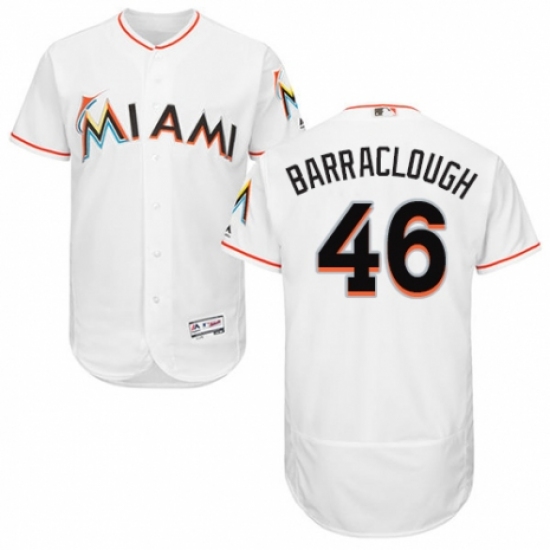 Men's Majestic Miami Marlins #46 Kyle Barraclough White Home Flex Base Authentic Collection MLB Jersey - Ujersey