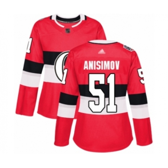 Women's Ottawa Senators #51 Artem Anisimov Authentic Red 2017 100 Classic Hockey Jersey - Ujersey
