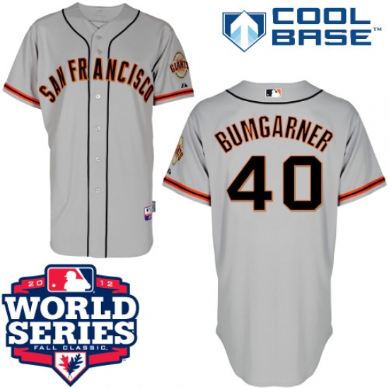 Men's Majestic San Francisco Giants #40 Madison Bumgarner Replica Grey Cool Base 2012 World Series Patch MLB Jersey - Ujersey
