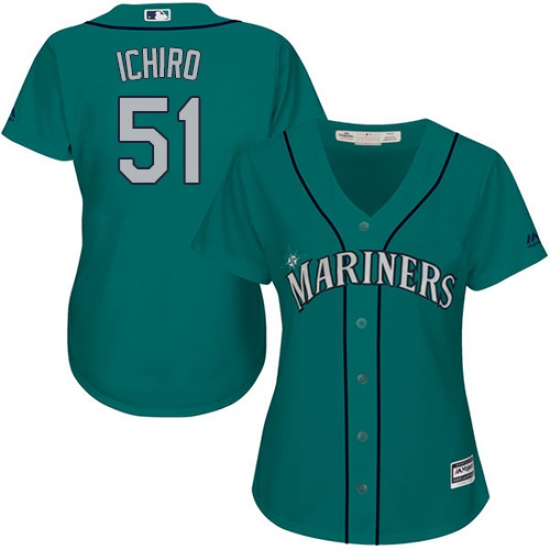 Women's Majestic Seattle Mariners #51 Ichiro Suzuki Authentic Teal Green Alternate Cool Base MLB Jersey - Ujersey