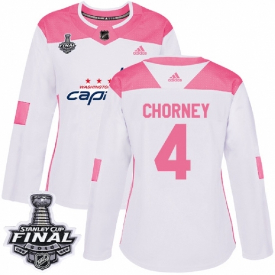 Women's Adidas Washington Capitals #4 Taylor Chorney Authentic White/Pink Fashion 2018 Stanley Cup Final NHL Jersey - Ujersey