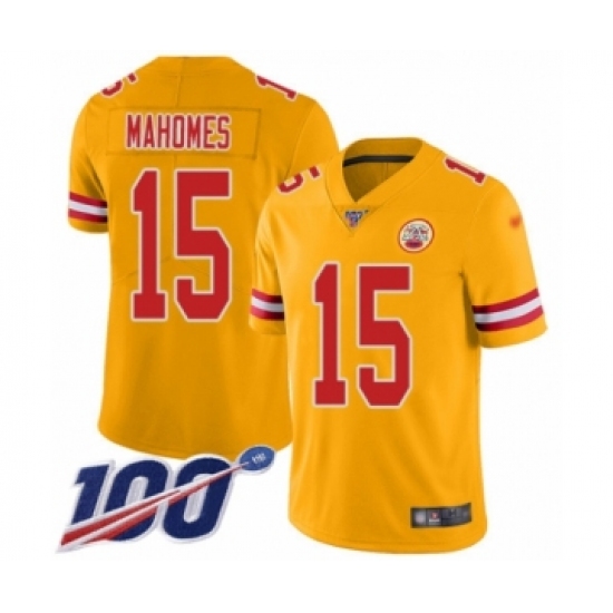 Men's Nike Kansas City Chiefs #15 Patrick Mahomes Limited Gold Inverted Legend 100th Season NFL Jersey - Ujersey