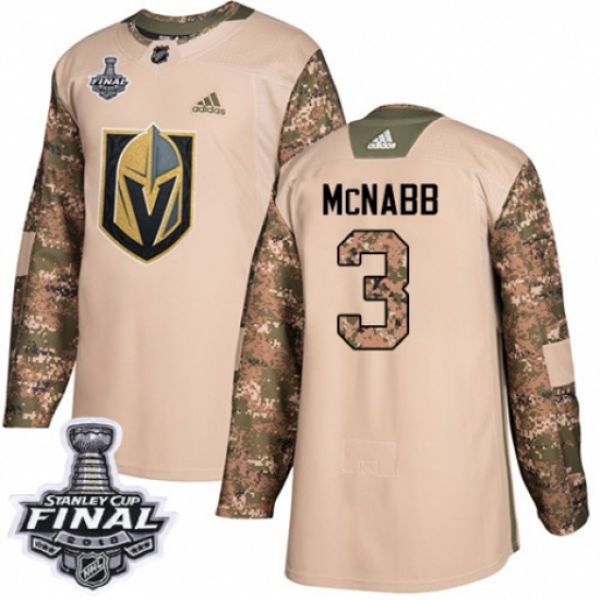 Men's Adidas Vegas Golden Knights #3 Brayden McNabb Authentic Camo Veterans Day Practice 2018 Stanley Cup Final NHL Jersey - Ujersey