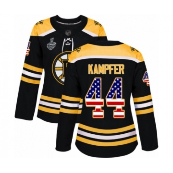 Women's Boston Bruins #44 Steven Kampfer Authentic Black USA Flag Fashion 2019 Stanley Cup Final Bound Hockey Jersey - Ujersey