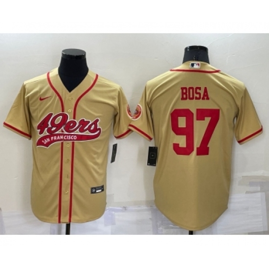Men's San Francisco 49ers #97 Nick Bosa Gold Stitched Cool Base Nike Baseball Jersey - Ujersey