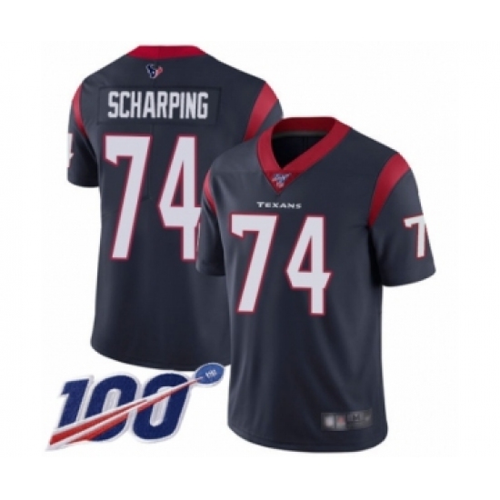 Men's Houston Texans #74 Max Scharping Navy Blue Team Color Vapor Untouchable Limited Player 100th Season Football Jersey - Ujersey