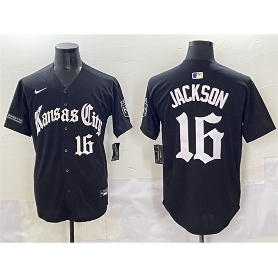 Men's Kansas City Royals #16 Bo Jackson Black 'Gothic Crown Edition' Vapor Premier Limited Stitched Baseball Jersey - Ujersey