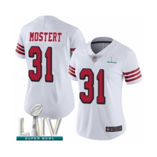 Women's San Francisco 49ers #31 Raheem Mostert Limited White Rush Vapor Untouchable Super Bowl LIV Bound Football Jersey - Ujersey