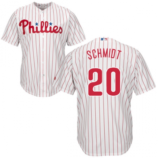 Men's Majestic Philadelphia Phillies #20 Mike Schmidt Replica White/Red Strip Home Cool Base MLB Jersey - Ujersey