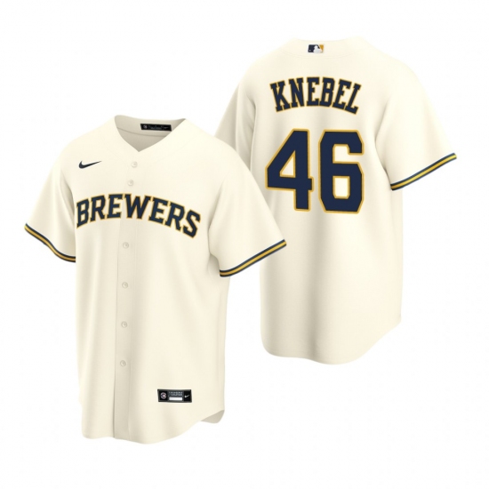 Men's Nike Milwaukee Brewers #46 Corey Knebel Cream Home Stitched Baseball Jersey - Ujersey
