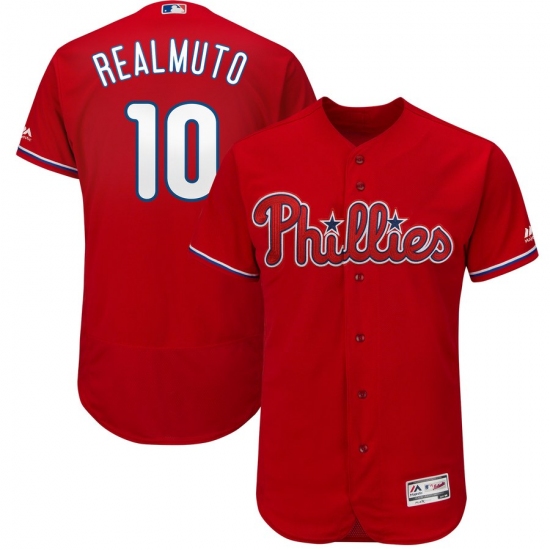 Men's Philadelphia Phillies #10 JT Realmuto Majestic Scarlet Alternate Flex Base Authentic Collection Player Jersey - Ujersey