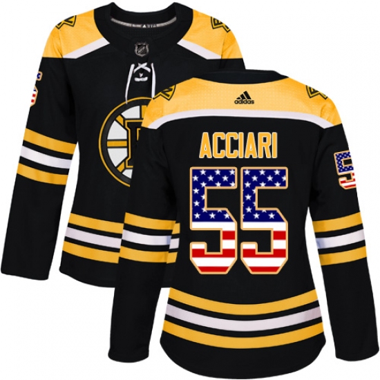 Women's Adidas Boston Bruins #55 Noel Acciari Authentic Black USA Flag Fashion NHL Jersey - Ujersey