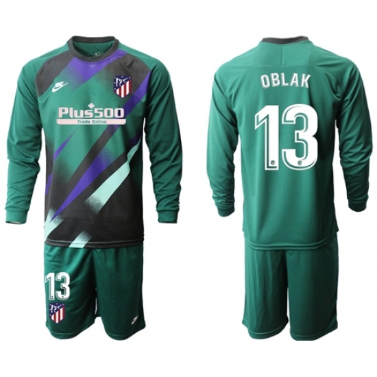 Atletico Madrid #13 Oblak Green Goalkeeper Long Sleeves Soccer Club Jersey
