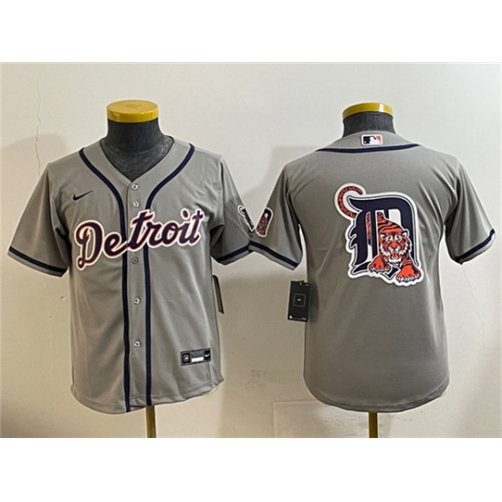 Youth Detroit Tigers Team Big Logo Gray Cool Base Stitched Baseball Jersey - Ujersey