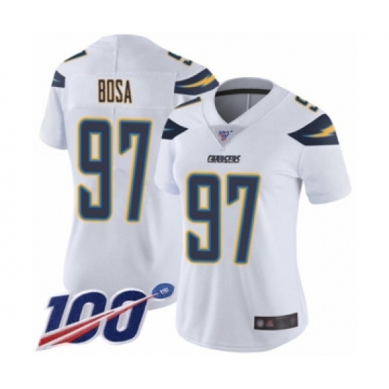 Women's Nike Los Angeles Chargers #97 Joey Bosa White Vapor Untouchable Limited Player 100th Season NFL Jersey - Ujersey