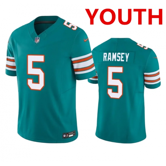 Youth Miami Dolphins #5 Jalen Ramsey Aqua 2023 F.U.S.E Vapor Limited Stitched Football Jersey - Ujersey