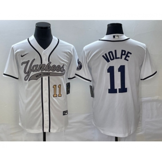Men's New York Yankees #11 Anthony Volpe Number White Cool Base Stitched Baseball Jersey - Ujersey