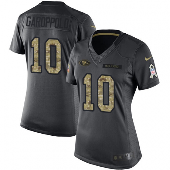 Women's Nike San Francisco 49ers #10 Jimmy Garoppolo Limited Black 2016 Salute to Service NFL Jersey - Ujersey