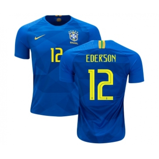 Brazil #12 Ederson Away Kid Soccer Country Jersey