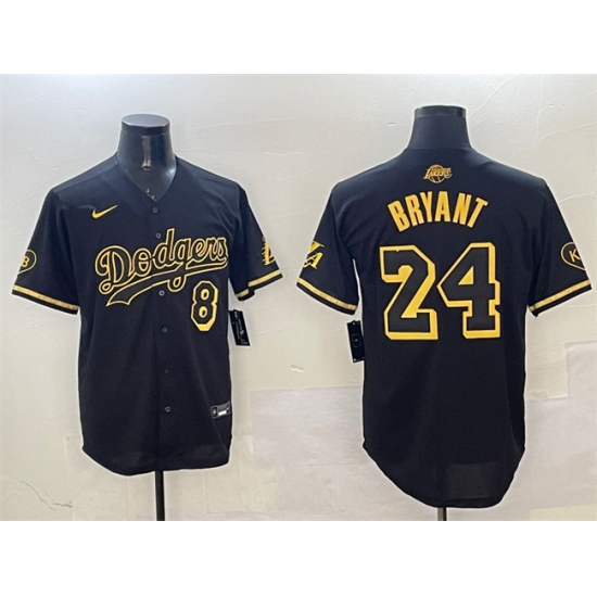 Men's Los Angeles Dodgers Front #8 Back #24 Kobe Bryant Black Gold Stitched Jersey - Ujersey